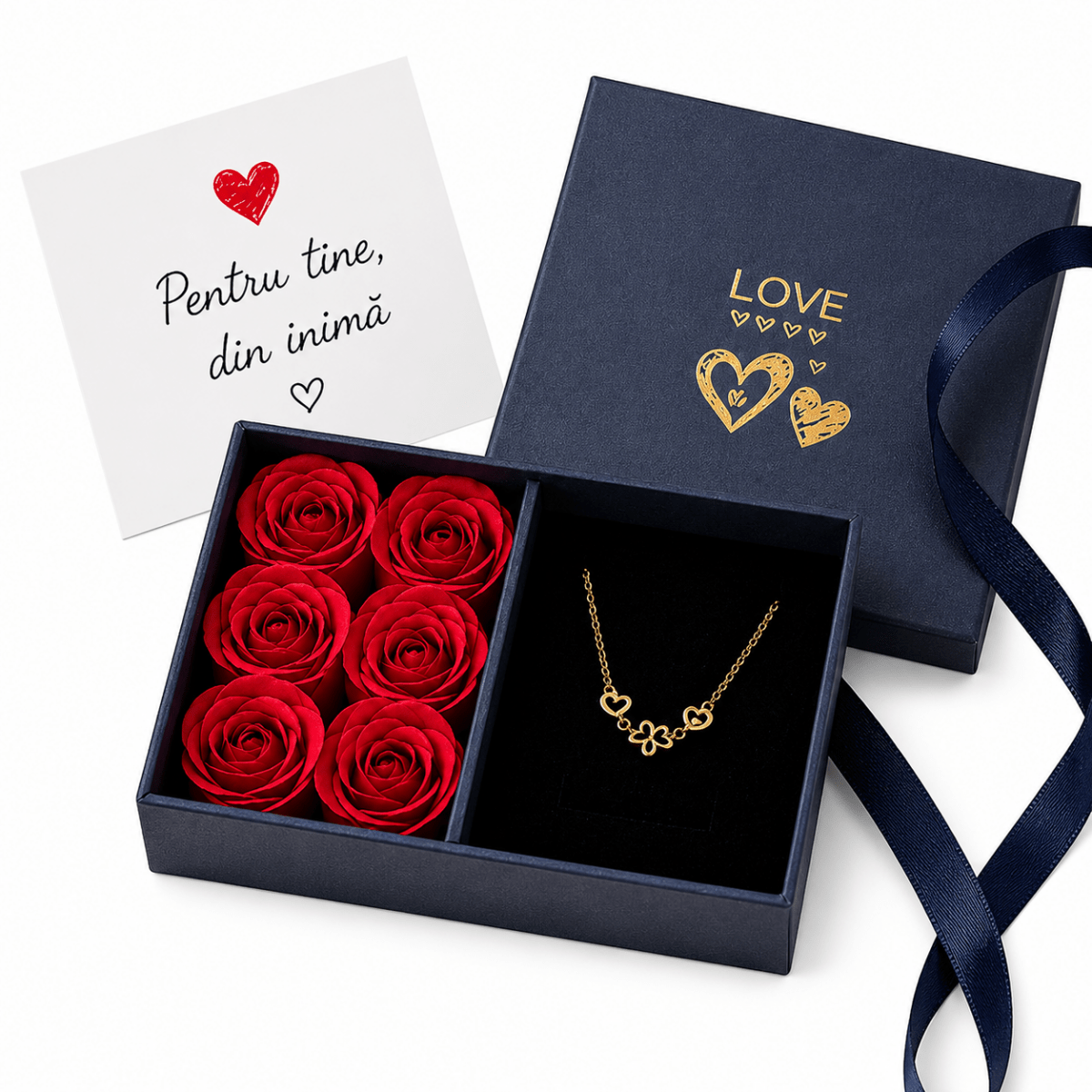 Colier Trifoi Inimă cu Cutie Cadou și 6 Trandafiri - Aura Store - Reduceri Online România, Colier Trifoi Inimă cu Cutie Cadou și 6 Trandafiri - Incaltaminte Online
