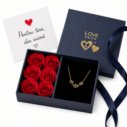 Colier Trifoi Inimă cu Cutie Cadou și 6 Trandafiri - Aura Store - Reduceri Online România, Colier Trifoi Inimă cu Cutie Cadou și 6 Trandafiri - Incaltaminte Online
