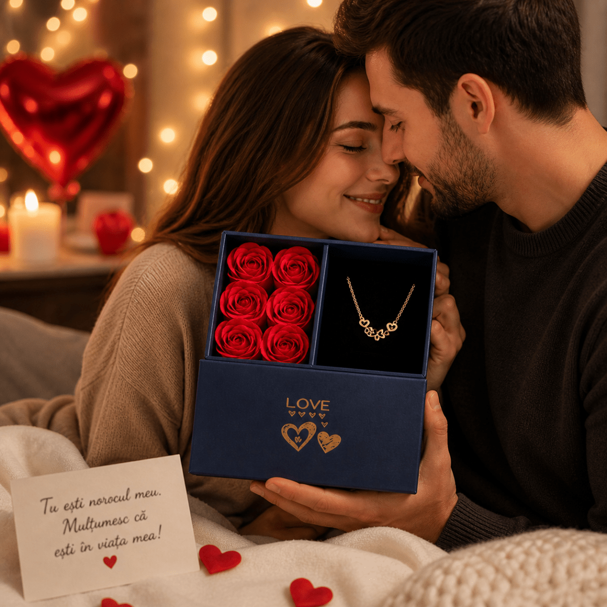 Colier Trifoi Inimă cu Cutie Cadou și 6 Trandafiri - Aura Store - Reduceri Online România, Colier Trifoi Inimă cu Cutie Cadou și 6 Trandafiri - Incaltaminte Online