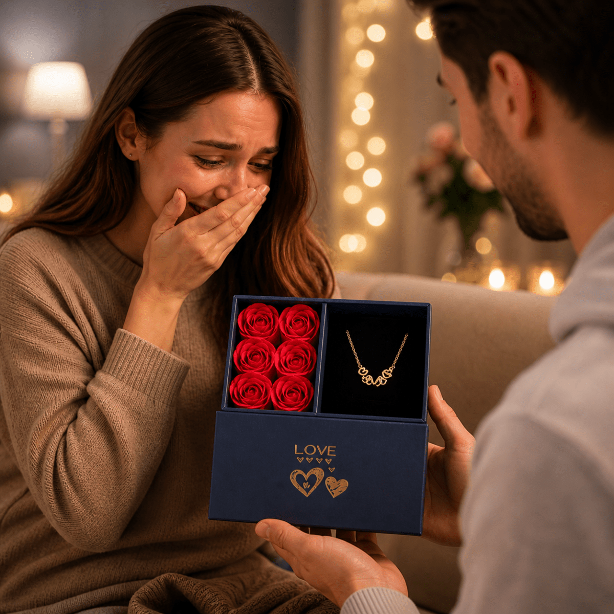 Colier Trifoi Inimă cu Cutie Cadou și 6 Trandafiri - Aura Store - Reduceri Online România, Colier Trifoi Inimă cu Cutie Cadou și 6 Trandafiri - Incaltaminte Online