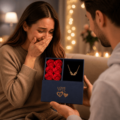 Colier Trifoi Inimă cu Cutie Cadou și 6 Trandafiri - Aura Store - Reduceri Online România, Colier Trifoi Inimă cu Cutie Cadou și 6 Trandafiri - Incaltaminte Online