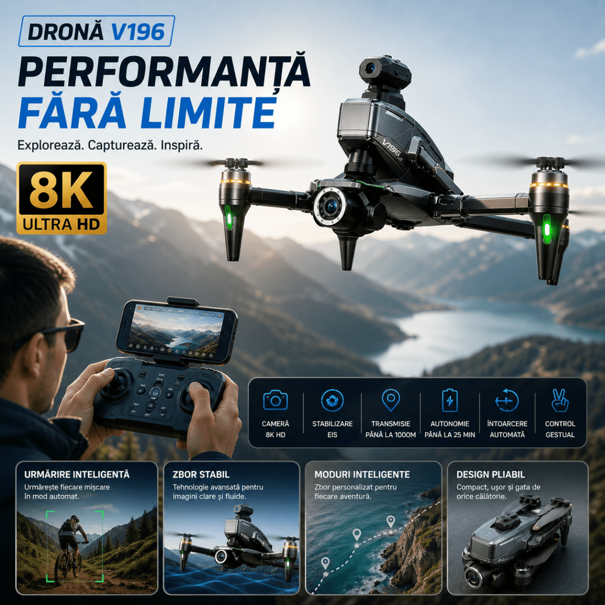 SkyVision Pro™ – Dronă 8K Ultra HD - Aura Store - Reduceri Online România, SkyVision Pro™ – Dronă 8K Ultra HD - Incaltaminte Online