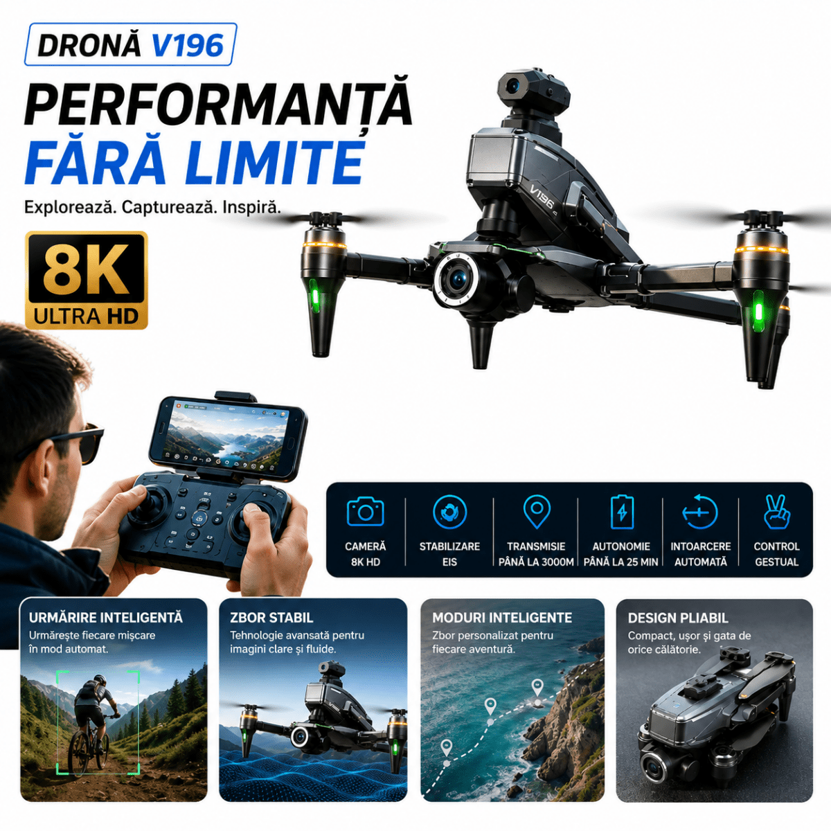 SkyVision Pro™ – Dronă 8K Ultra HD - Aura Store - Reduceri Online România, SkyVision Pro™ – Dronă 8K Ultra HD - Incaltaminte Online